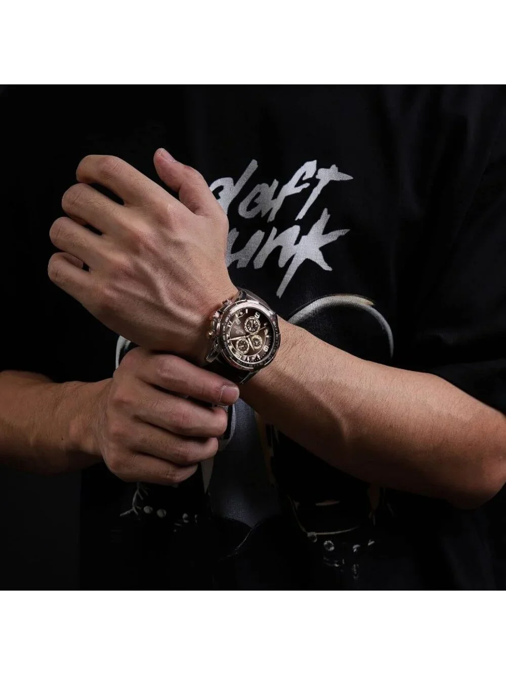 Men's Coffee Analog Quartz Chronograph Leather Strap Sport Fashion Wrist Watch